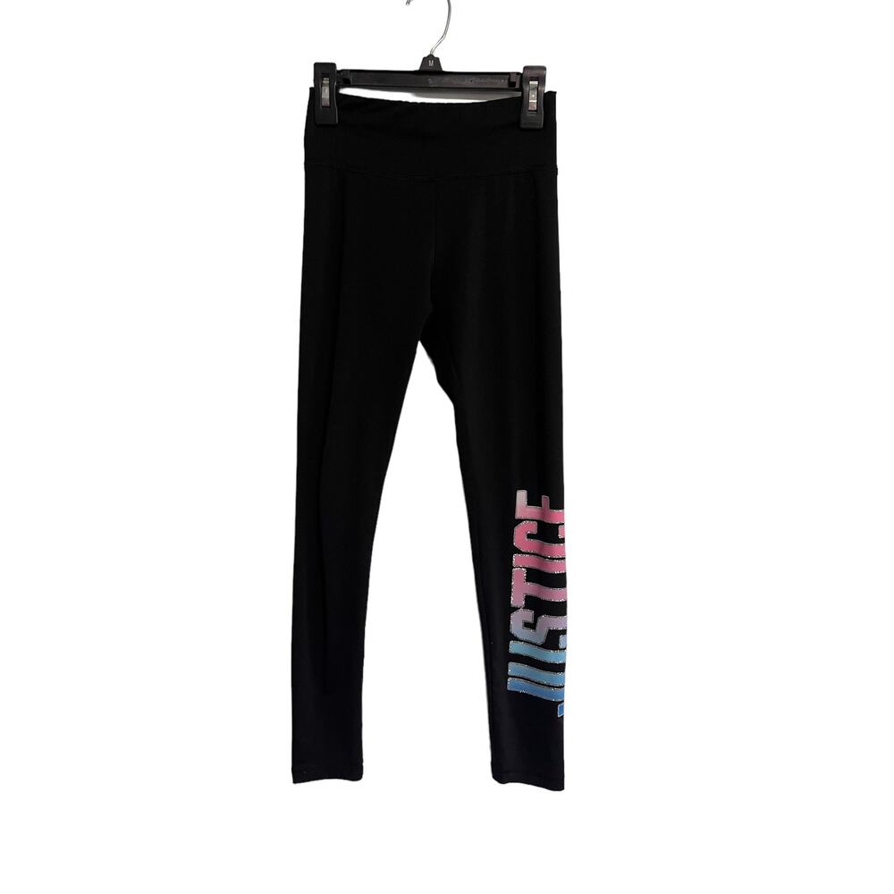 Justice Logo Leggings Full Length Girls Size 10 Black Athletic